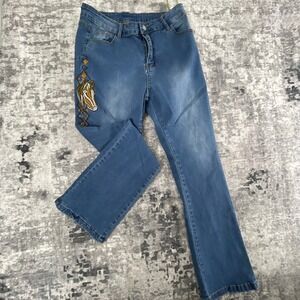 Horse Embroidered Jeans Womens XL Blue Medium Wash Equestrian Western Cowgirl